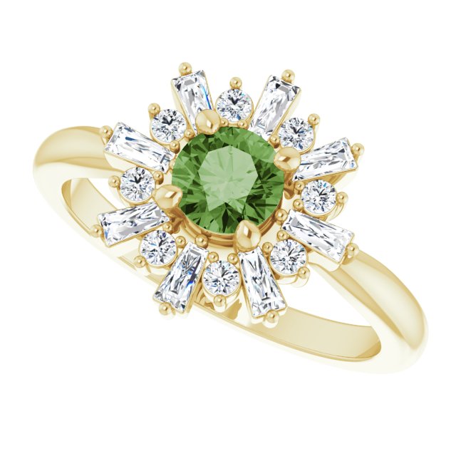 14K Yellow Natural Green Tourmaline & 3/8 CTW Natural Diamond Ring